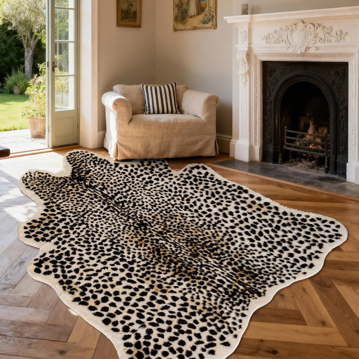 Seek4comfortable Leopard Print Rug Faux Cowhide Cheetah Skin Rug Home Decor