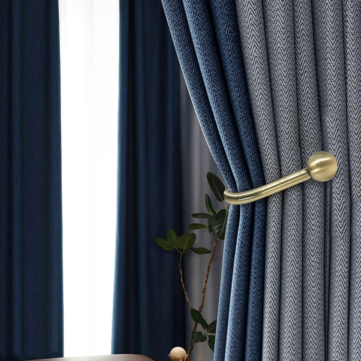 Curtain Holdback, 2 Pcs Wall Mounted Drapery Tiebacks with Screws, Heavy Duty Metal Decorative Window Drapery Holder Curtain Hook, Brass