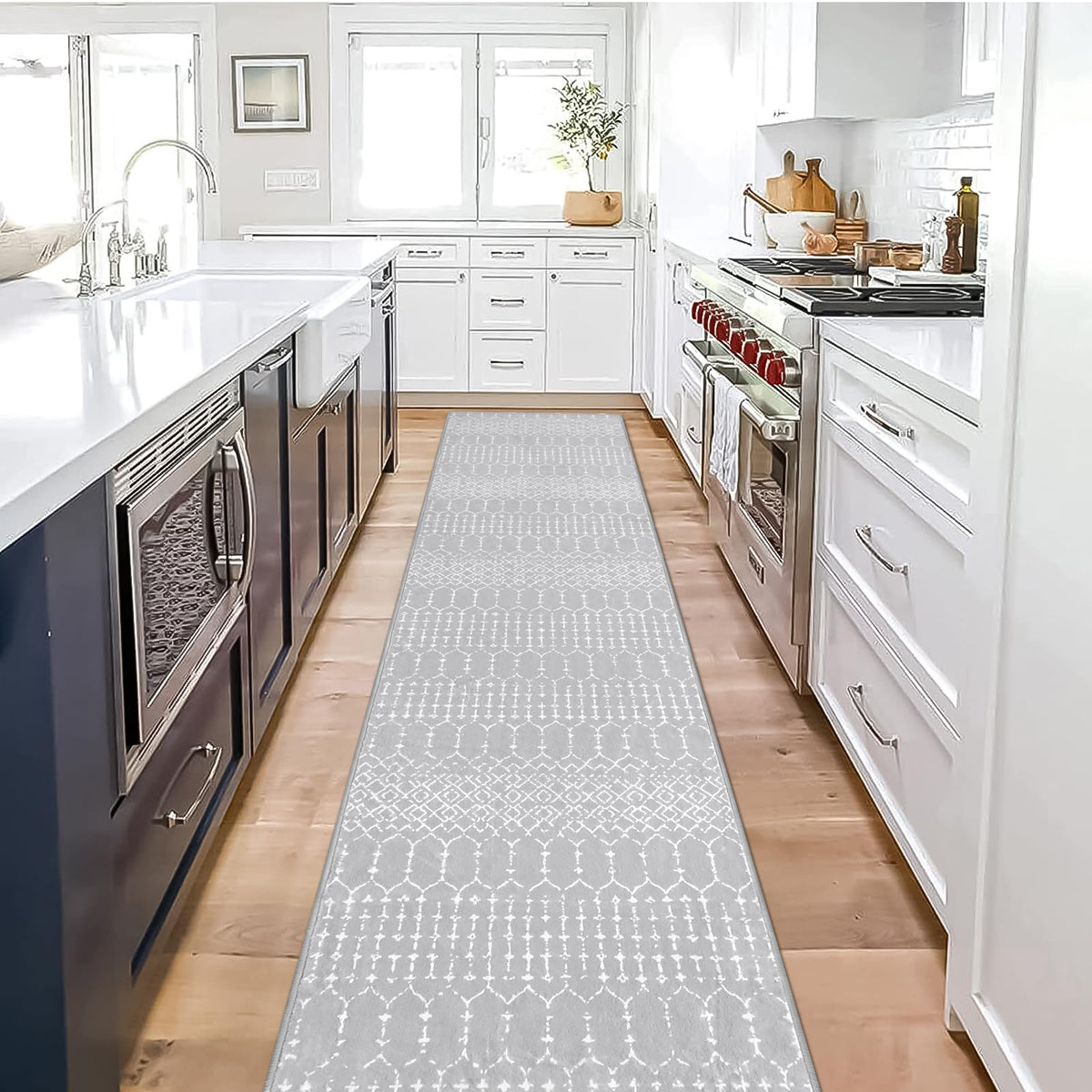 Lahome Moroccan Black Area Rug for Living Room 3x5 Non-Slip Washable Stain Resistant Large Kitchen Rugs Throw Low-Profile Soft Bedroom Carpet Geometric Print Rug for Entryway Dining Room Hana