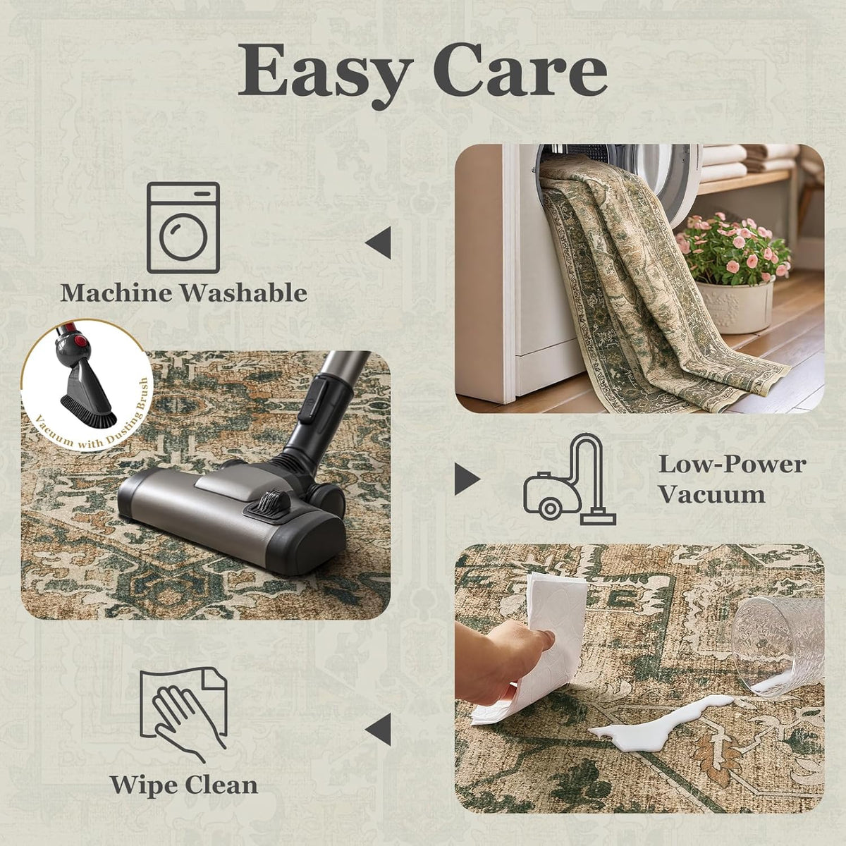 Vintage Distressed 5x7 Area Rugs for Living Room Bedroom Non Slip Washable, Medallion Pattern Printed Low Pile Thin Carpet Rugs for Dining Room/Kitchen/Home Office, Multi Brown Olive Accents