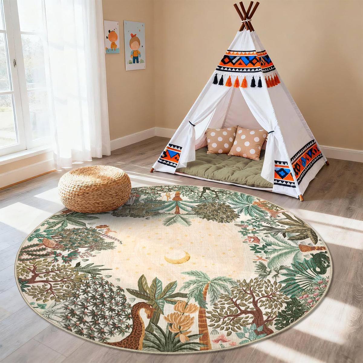 GarveeHome 5x7 Jungle Area Rug Washable Rugs for Living Room Bedroom, Soft Low Pile Non Slip Accent Floor Mat Animal Print Throw Rug Indoor Carpet Dining Room Playroom