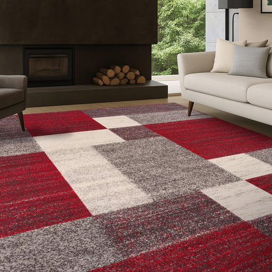 Rugshop Geometric Boxes Non-Slip Modern Area Rug Red 5'3" x 7'3"