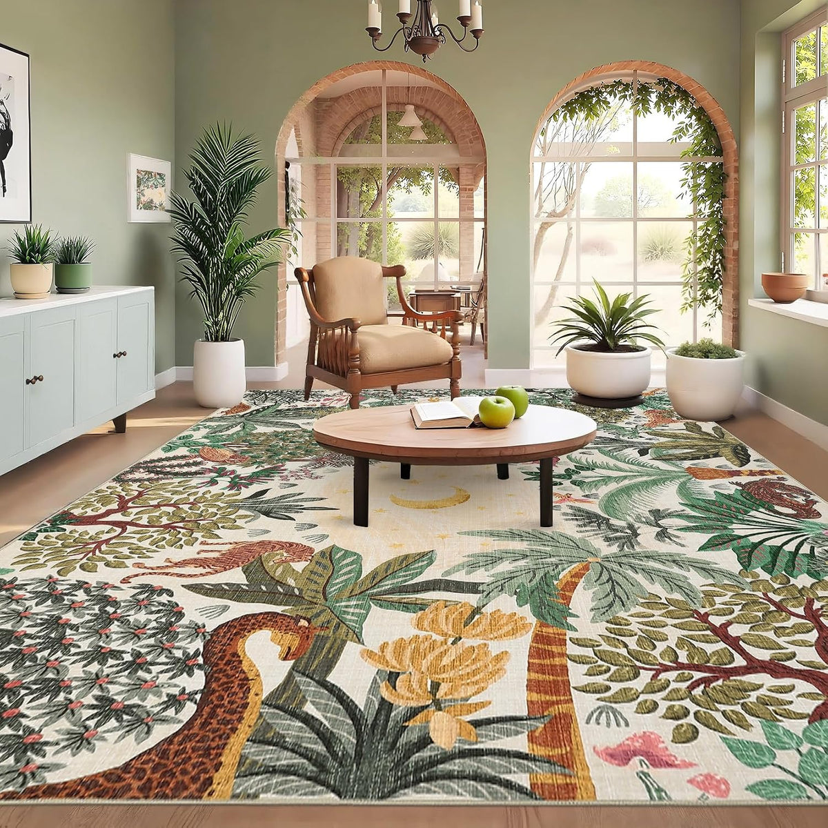 GarveeHome 5x7 Jungle Area Rug Washable Rugs for Living Room Bedroom, Soft Low Pile Non Slip Accent Floor Mat Animal Print Throw Rug Indoor Carpet Dining Room Playroom
