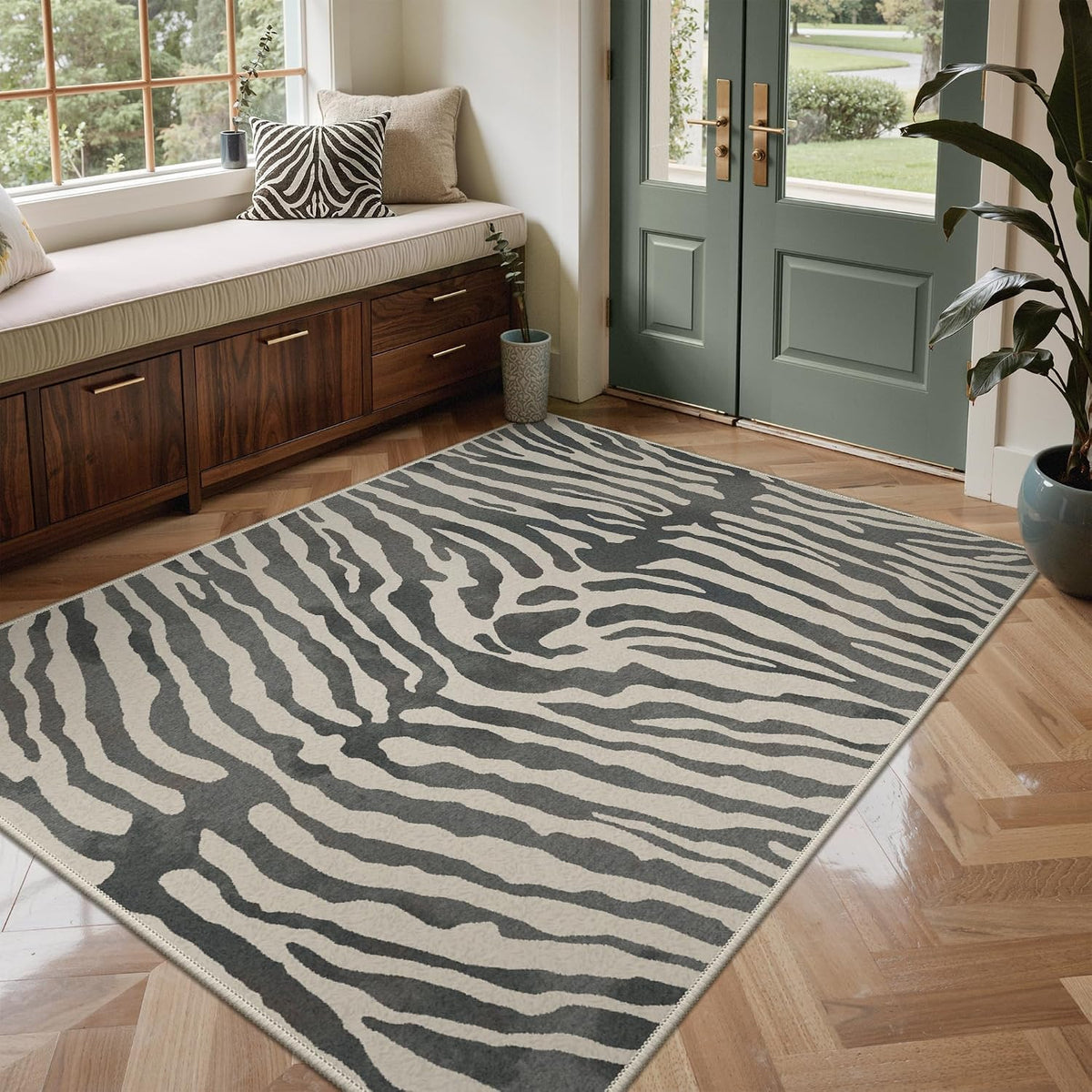 Bavni Zebra Print Rugs 5x7 Washable Area Carpet for Bedroom Living Room