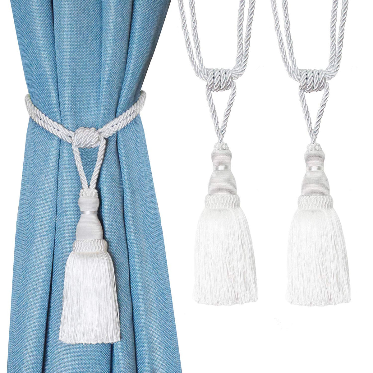 BEL AVENIR 2 Pack Curtain Tiebacks Tassel Drapery Tie-Backs Rope Holdbacks