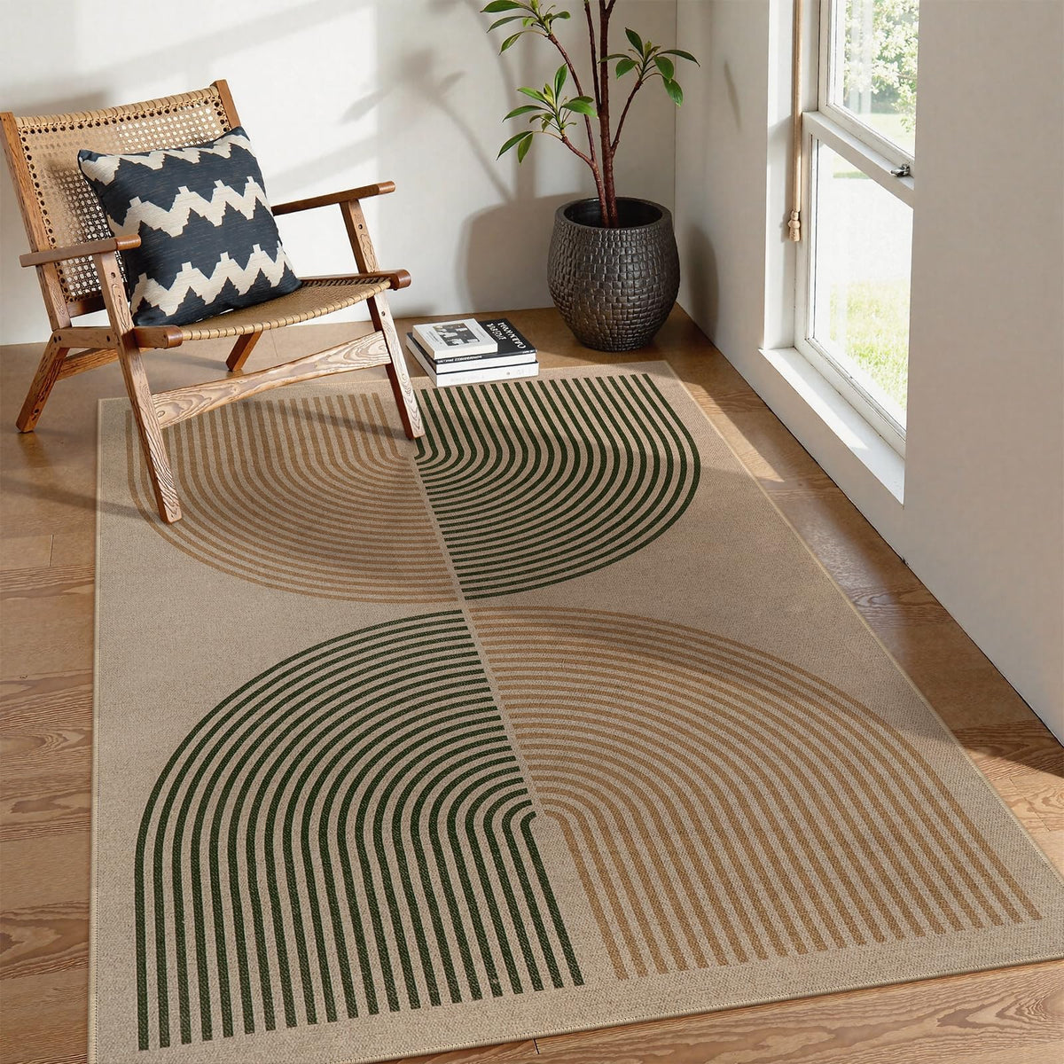 Lahome Modern Rainbow Easy Jute Carpet, Washable 5x7 Area Rugs for Living Room Patio Black Farmhouse Indoor Outdoor Rugs, Contemporary Natural Non Slip Floor Carpet for Office RV Backyard