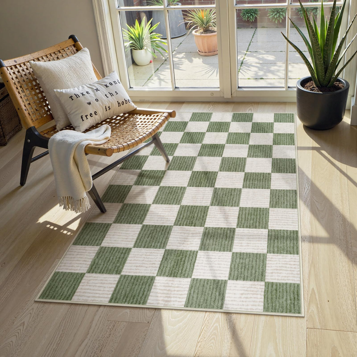LIVEBOX 8x10 Area Rugs for Living Room, Checkered Non-Slip Washable Rugs, Farmhouse Neutral Classic Geometric Large Boys Area Rug for Bedroom, Carpet for Living Dining Room Office(Sage Green,8'x10')