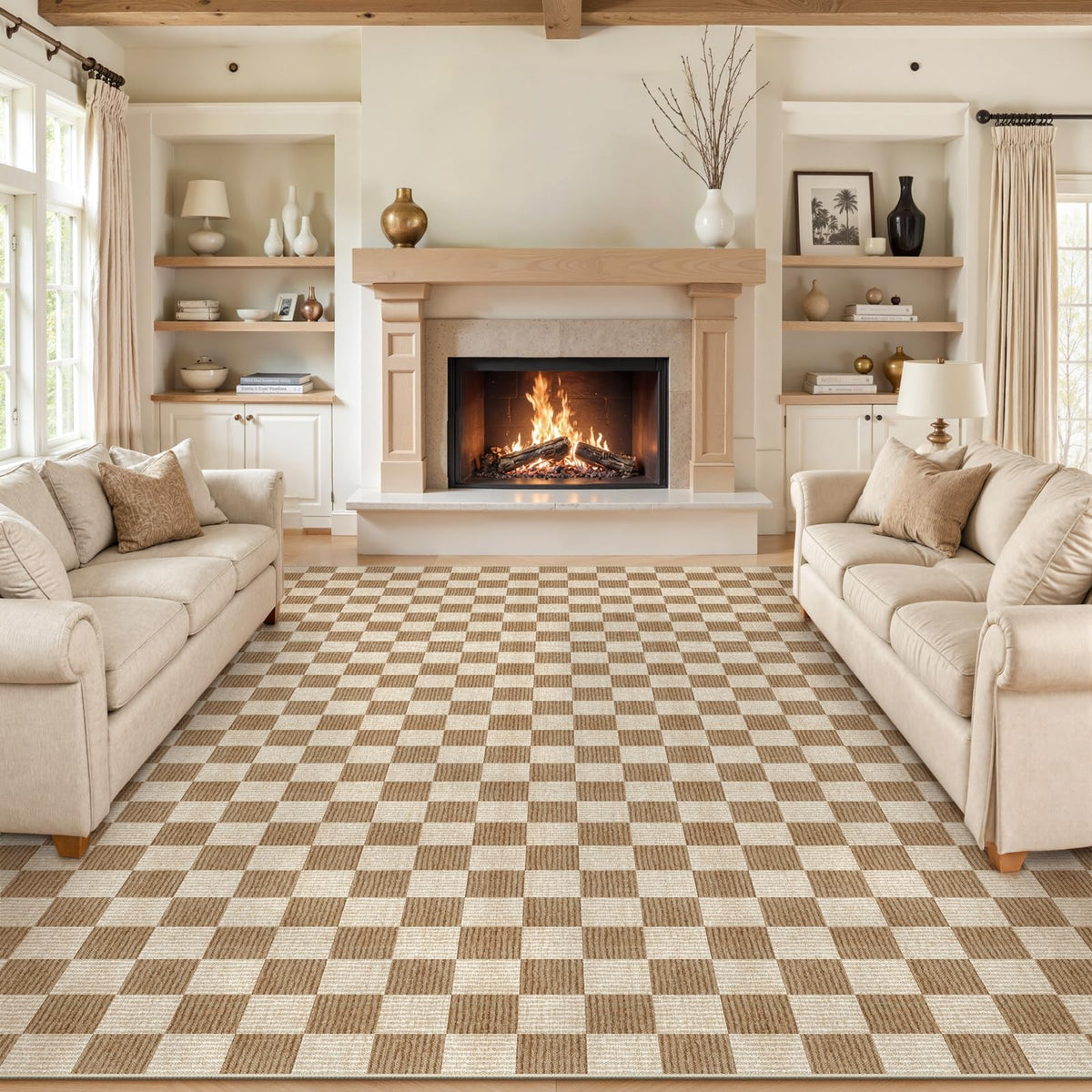 LIVEBOX 8x10 Area Rugs for Living Room, Checkered Non-Slip Washable Rugs, Farmhouse Neutral Classic Geometric Large Boys Area Rug for Bedroom, Carpet for Living Dining Room Office(Sage Green,8'x10')