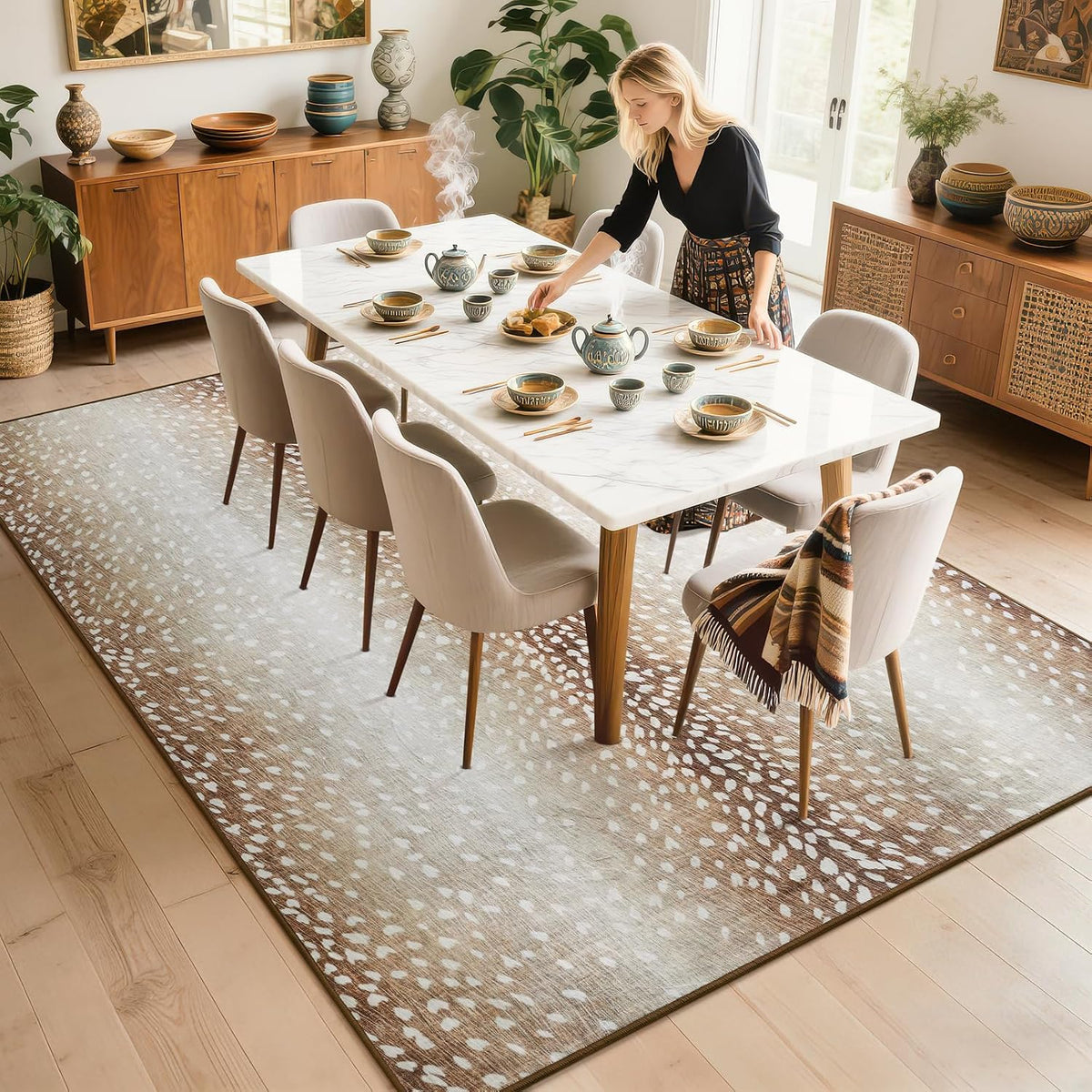 BENRON Soft Antelope Rug 5x7, Faux Animal Print Rug for Living Room Bedroom