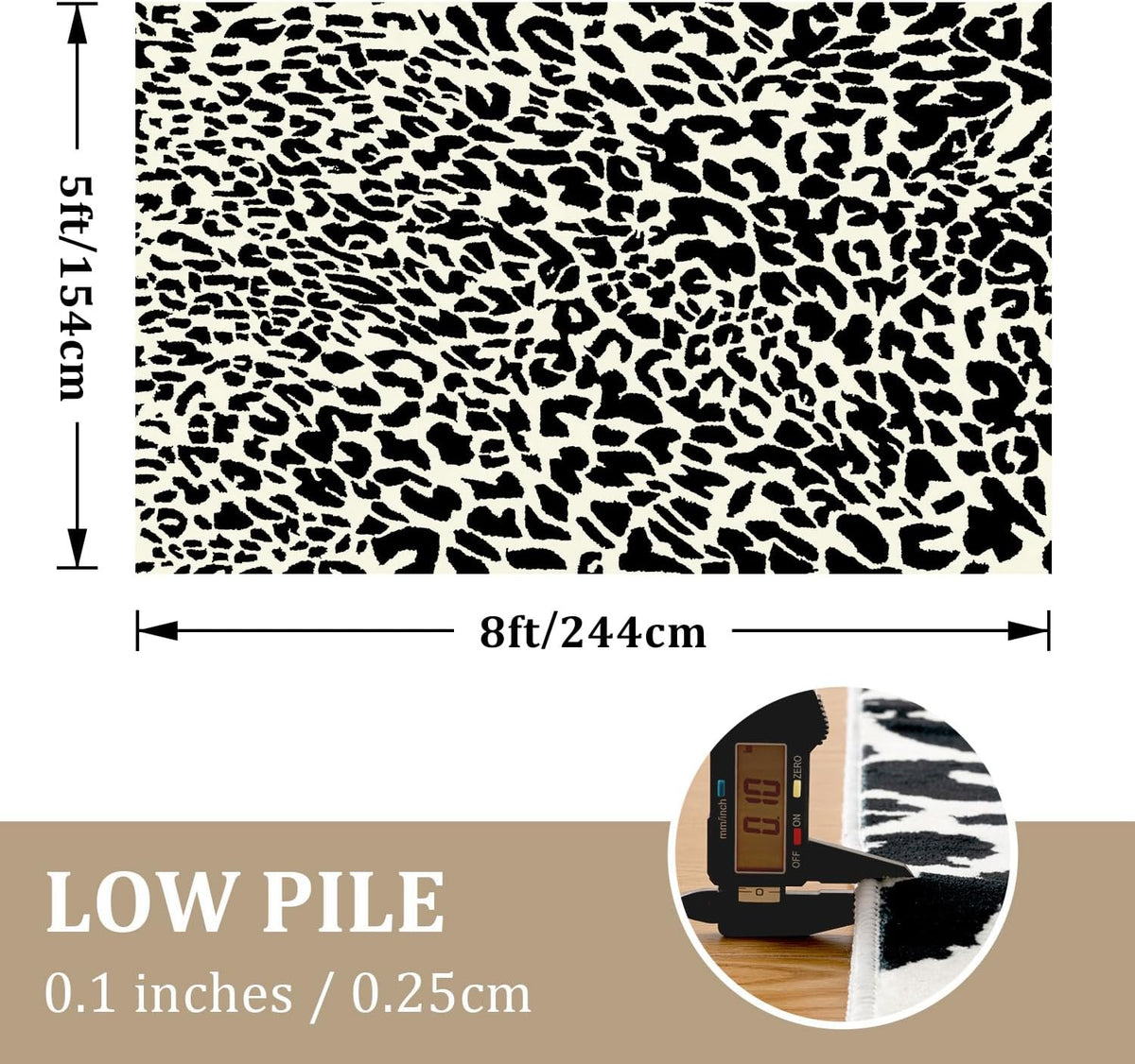 YIHOUSE Leopard Rug for Living Room, 5x7 Black and White Cute Cheetah Print Rug Modern Washable Ultra-Thin Animal Printed Rugs for Bedroom, Girls Boys Dorm Room Nursery Room, Playroom
