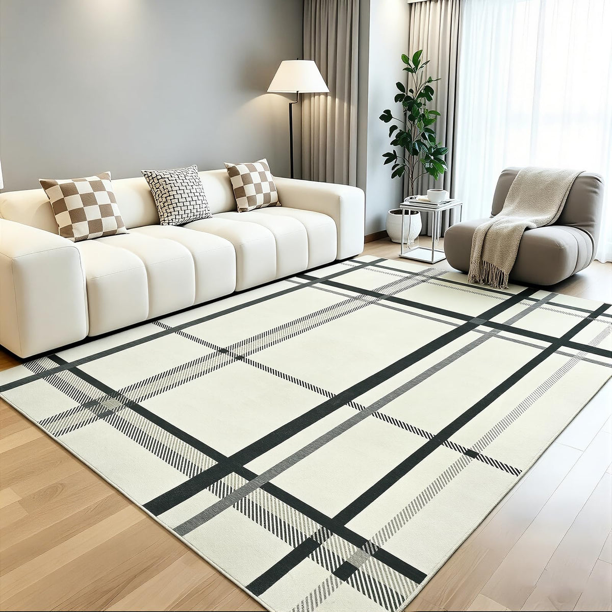 Terrug Multicolored Geometric Checkered Rug for Living Room, 5x7 Area Rugs