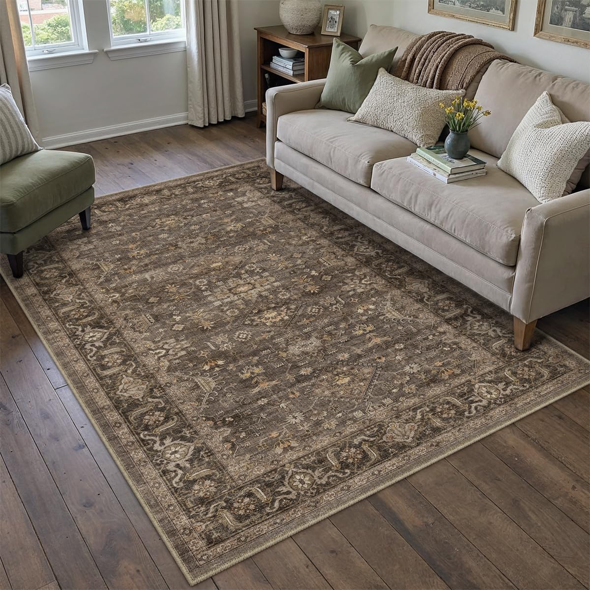 8x10 Dark Brown Vintage Area Rug