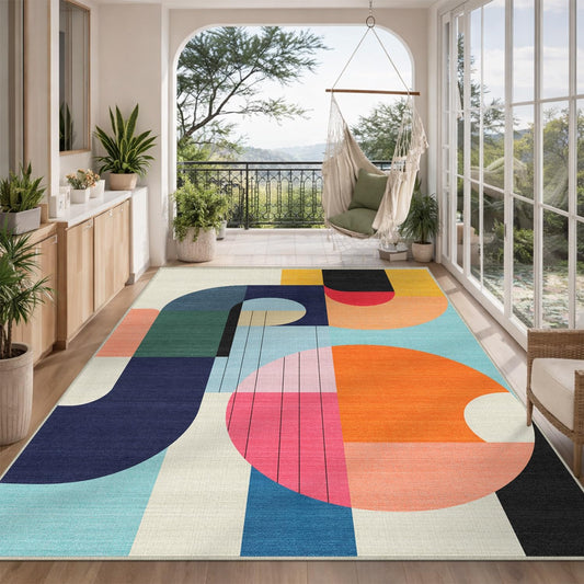 5x7 Area Rug Colorful Boho Geometric Carpet Modern Abstract Large Rug for Living Room Bedroom Machine Washable Non-Slip Rug for Dining Room Kids Playroom Office