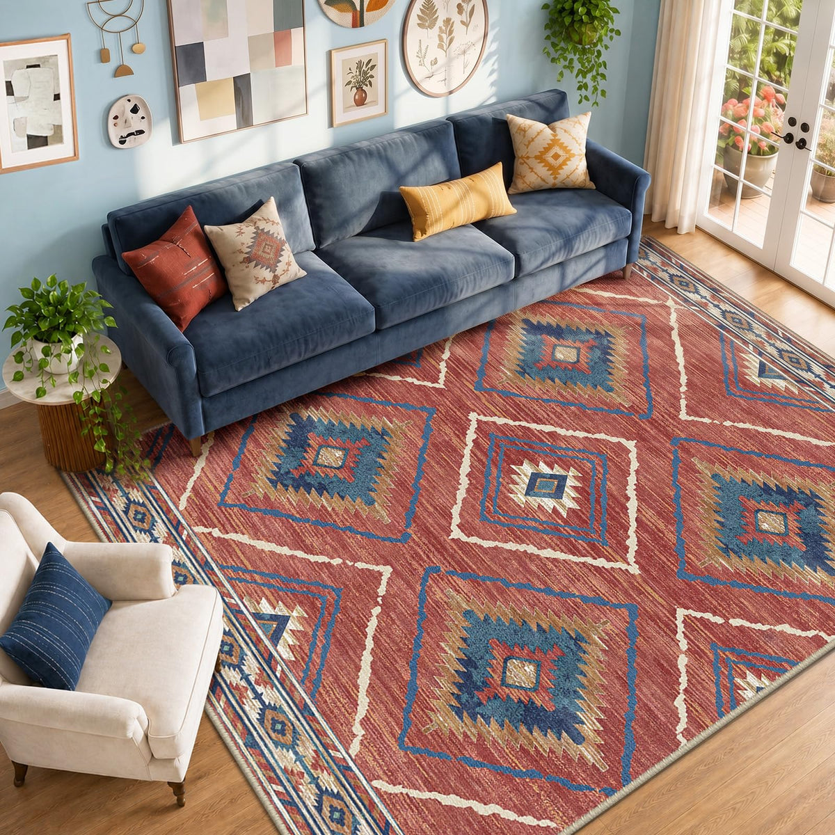 BESTSWEETIE 8'x10' Washable Area Rug for Living Room Bedroom Yellowbrown