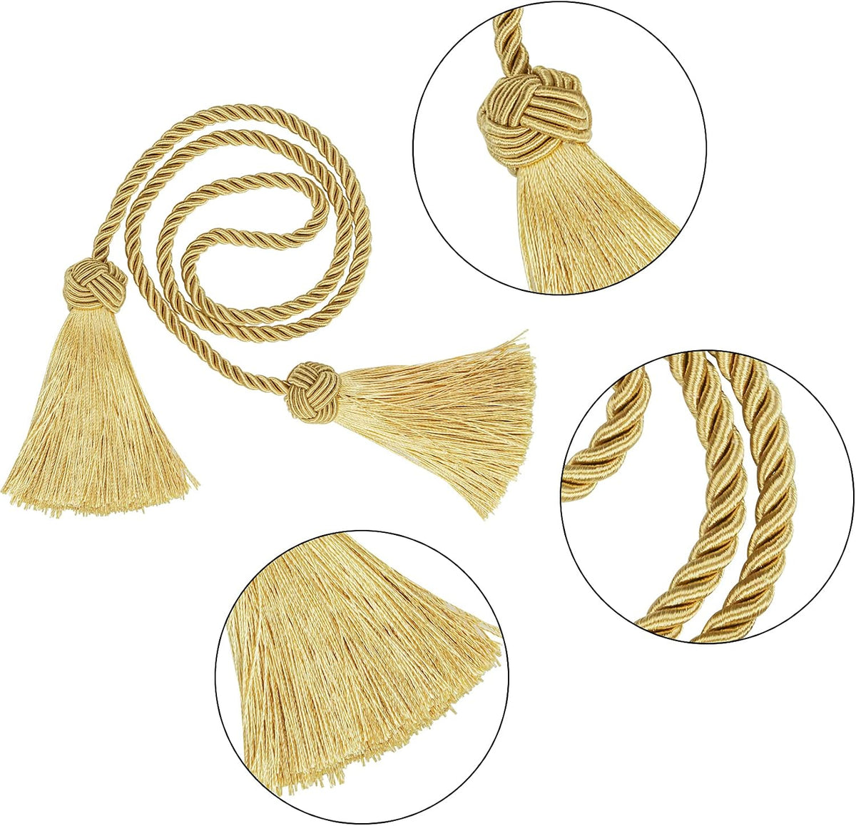 4 Pack Curtain Tiebacks Window Curtain Tiebacks Decorative Tassels Tieback Gold Rope with Tassels for Home Window Office Decoration(Gold)