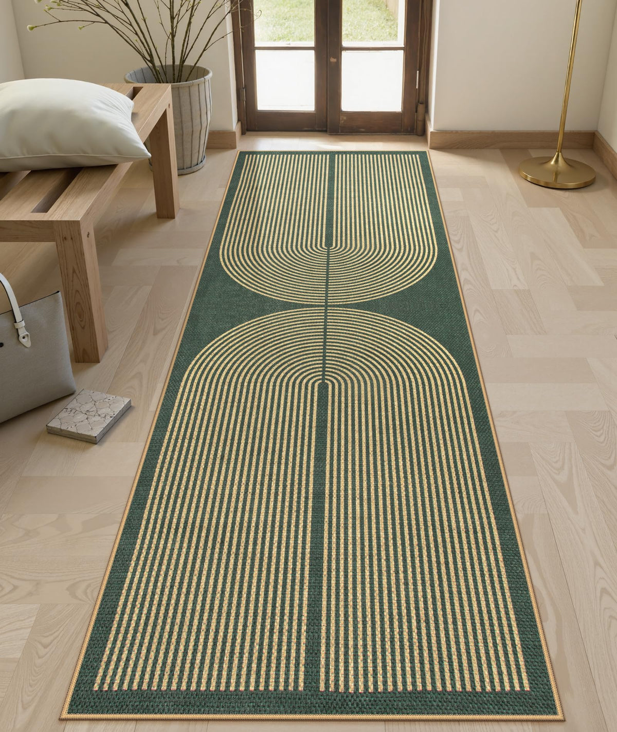 Lahome Modern Rainbow Easy Jute Carpet, Washable 5x7 Area Rugs for Living Room Patio Black Farmhouse Indoor Outdoor Rugs, Contemporary Natural Non Slip Floor Carpet for Office RV Backyard