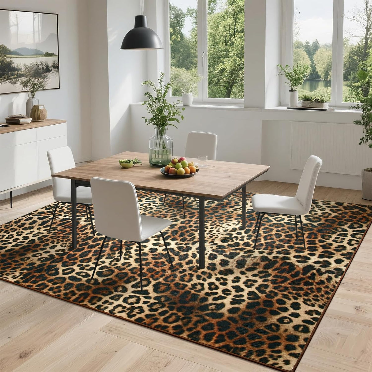 DweIke Leopard Rugs for Living Room, 6x9 Cheetah Print Rug for Bedroom Decor, Washable Non-Slip Stain Resistant Faux Animal Throw Carpet for Dining Room Office Western Home, Dark Brown