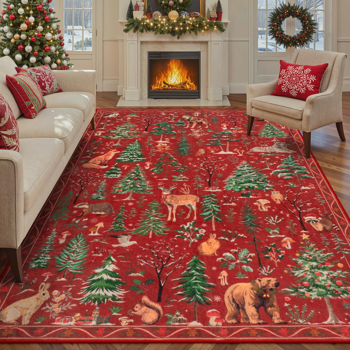 OJIA Jungle Print 5x7 Area Rugs for Living Room Green Soft Washable Rugs