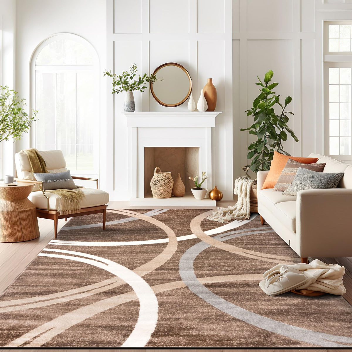 Rugshop Wavy Circles Fade-Resistant Living Room Area Rug Gray 5'3" x 7'3"