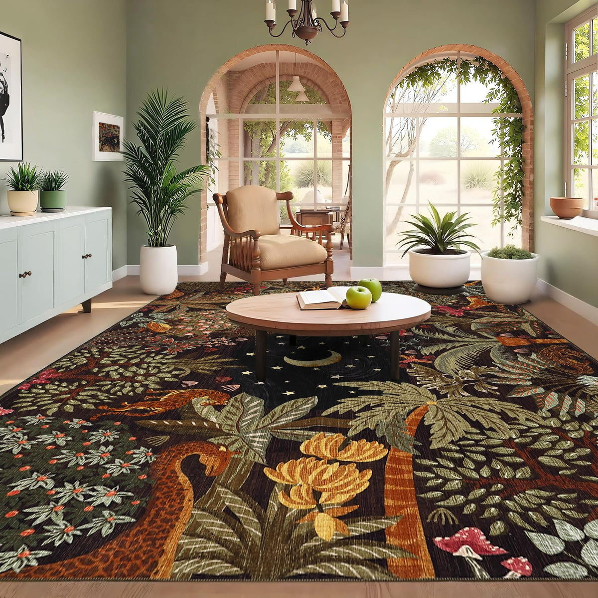 GarveeHome 5x7 Jungle Area Rug Washable Rugs for Living Room Bedroom, Soft Low Pile Non Slip Accent Floor Mat Animal Print Throw Rug Indoor Carpet Dining Room Playroom