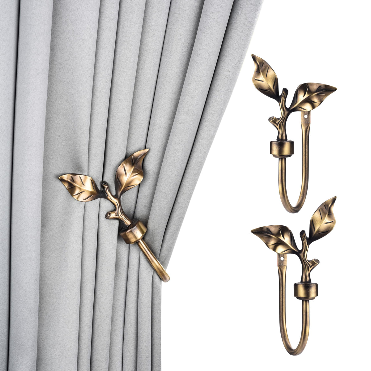 SUQ I OME Leaf Shaped Curtain Holdbacks, Bronze, 1 Pair