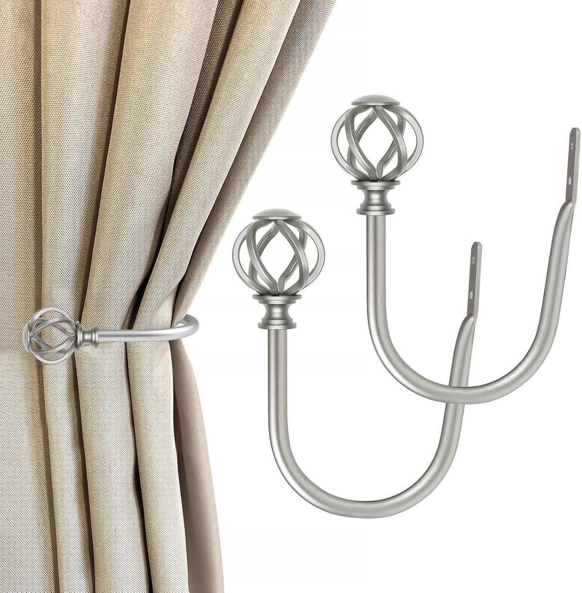 USFOOK Antique Silver Curtain Holdbacks, Drapery Tiebacks, 2 Pack/1 Pair
