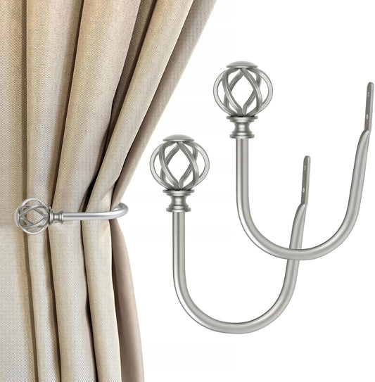 USFOOK Antique Silver Curtain Holdbacks, Drapery Tiebacks, 2 Pack/1 Pair