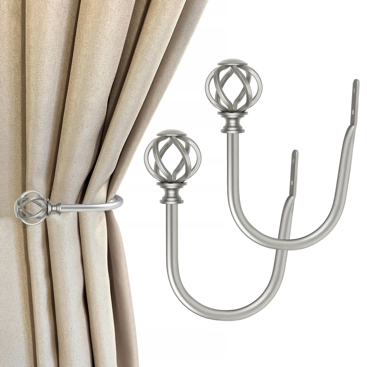 USFOOK Antique Silver Curtain Holdbacks, Drapery Tiebacks, 2 Pack/1 Pair