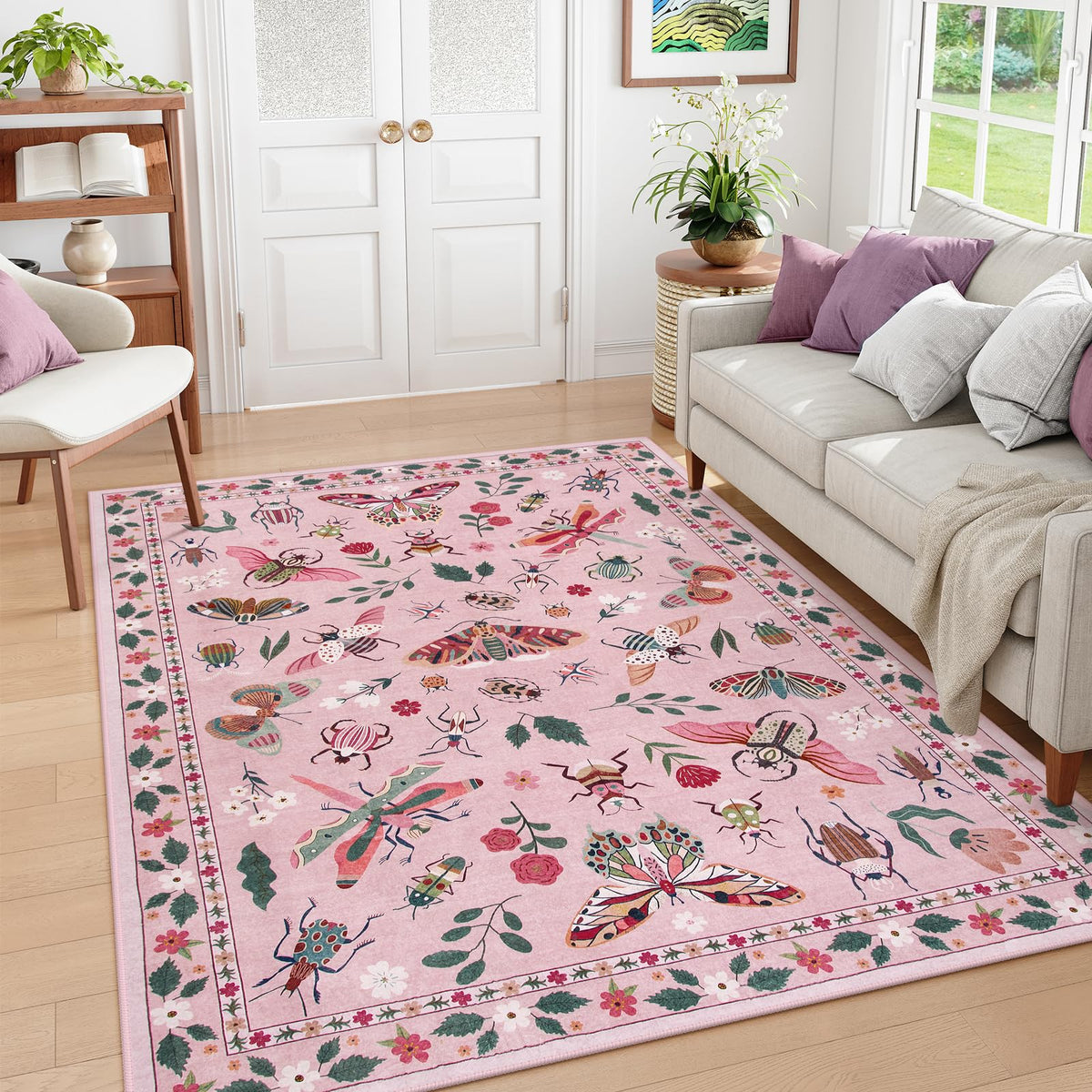 Lahome Insect 5x7 Area Rugs, Soft Bug Washable Rugs for Bedroom Living Room