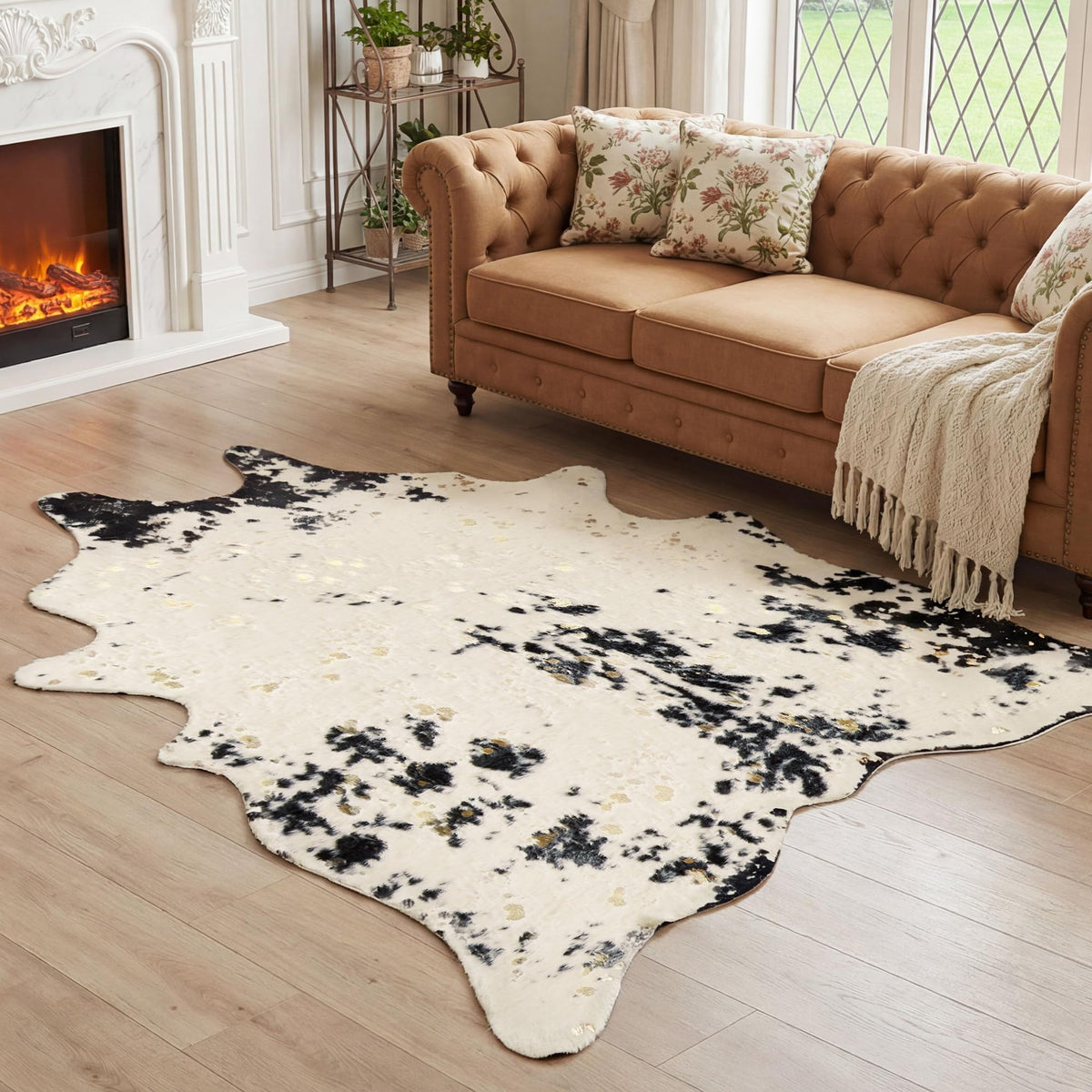 JONIYEAR Large Durable Faux Zebrahide Area Rug 4.9 x 6.56 Feet, Premium Zebra Print Rug for Living Room Bedroom, Durable Faux Fur Animal Zebra Hide Carpet for Western Farmhouse Decor, Black and White