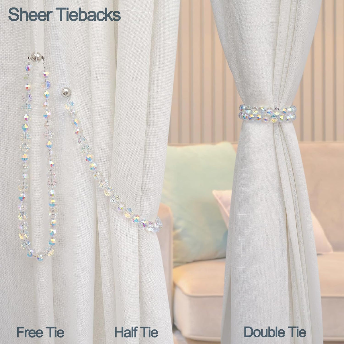PEDOBO Magnetic Curtain Tiebacks, Faceted Disco Crystal Glass Beaded Curtain Tiebacks Drapery Shower Sheer Curtain Holdbacks Boho Farmhouse Home Decor (AB)