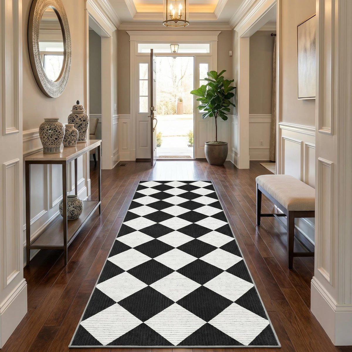 GarveeHome 5x7 Checkered Area Rug Black and Brown Washable Living Room Rug