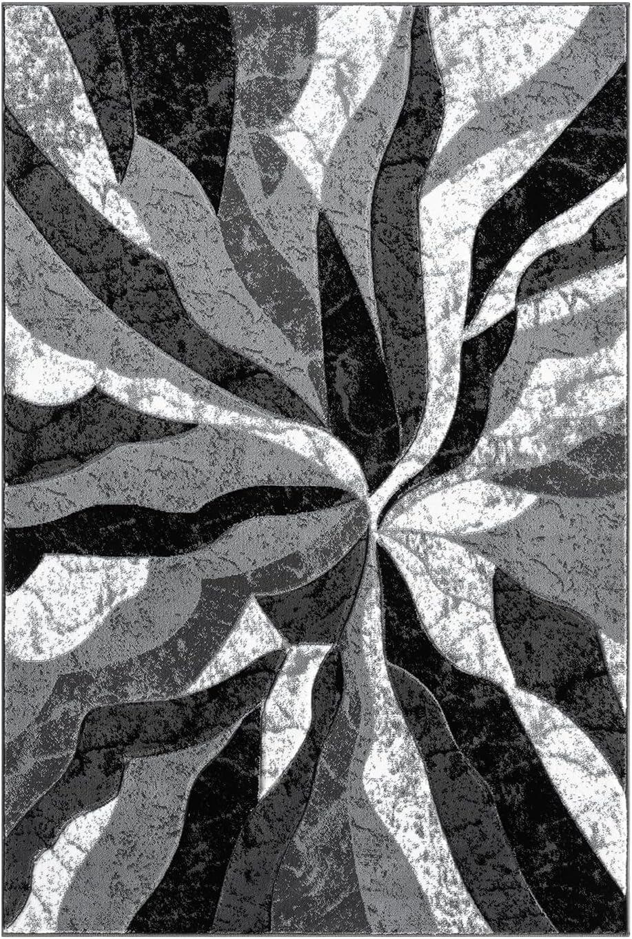 Modern Abstract Area Rug Hand Carved Contemporary Geometric Swirls Vibrant Colors Carpet for Living Room Bedroom Design PR1002 (Grey, 5' x 7')