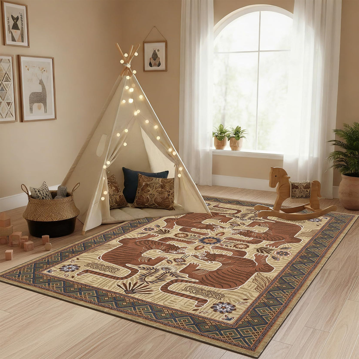 GarveeHome Tiger 8x10 Area Rugs Boho Washable Vintage Non Slip Living Room
