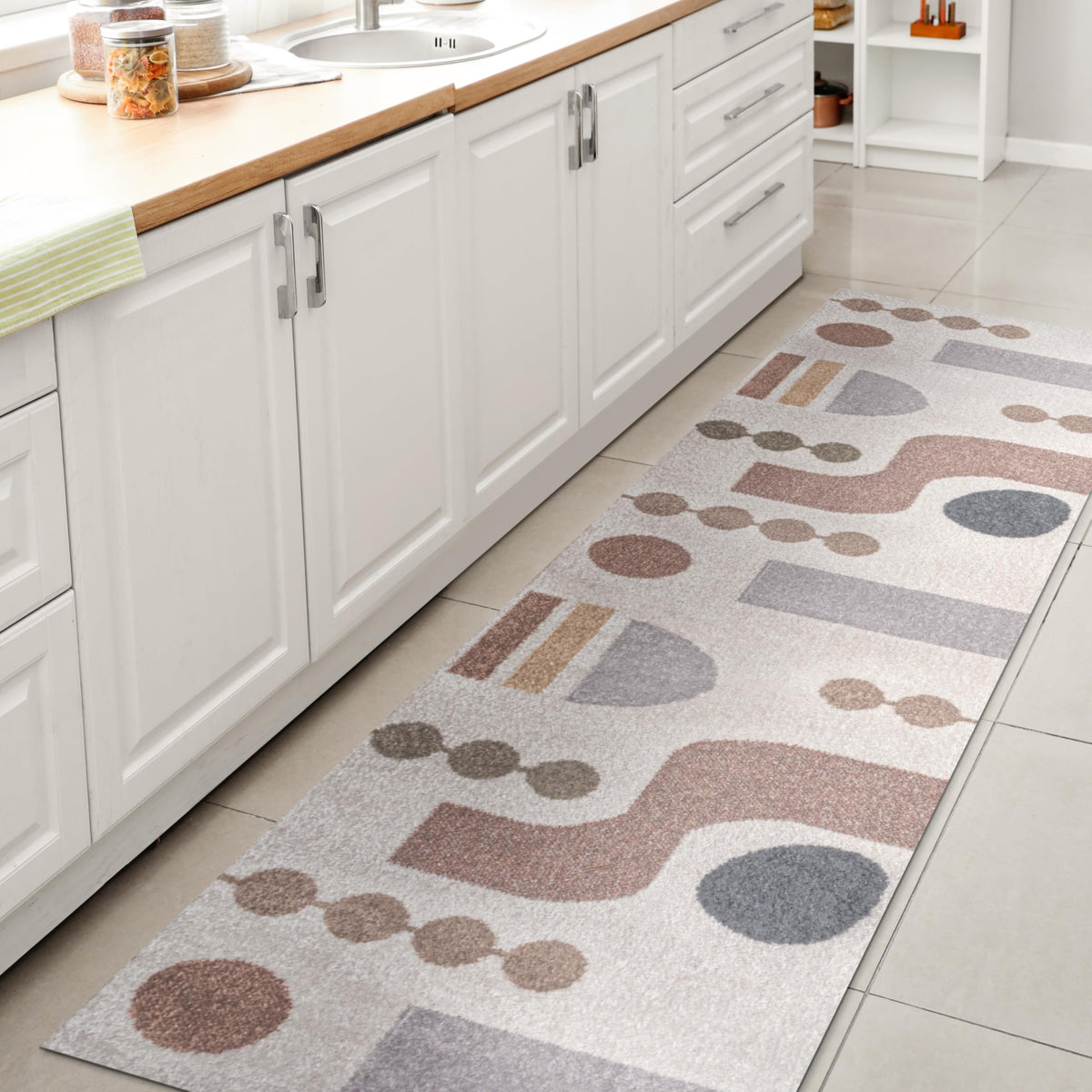 JONATHAN Y Machine Washable Cream/Terra Indoor Area Rug 4X6 ft, Kallax Geometric Modern Low-Pile for Living Room, Bedroom, Kitchen, Office, Easy-Cleaning, Pet-Friendly, Non-Shedding WSH311A-4
