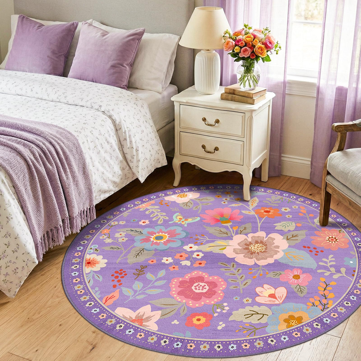 RELEANY Floral Washable 5x7 Area Rugs Black