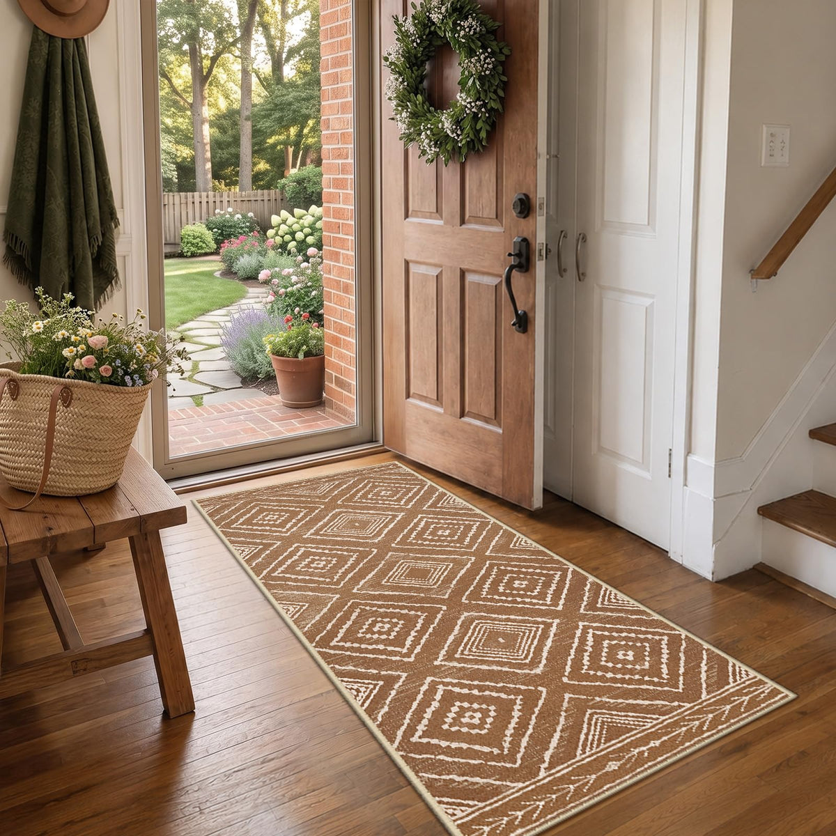 BESTSWEETIE 5'x7' Washable Area Rug for Living Room Bedroom Yellowbrown