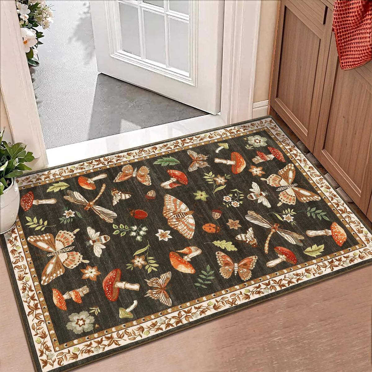 ROYHOME Mushroom Insect Washable Rug 5x7 for Bedroom Living Room Brown