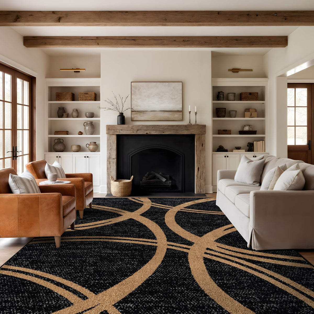 Rugshop Wavy Circles Fade-Resistant Living Room Area Rug Gray 5'3" x 7'3"