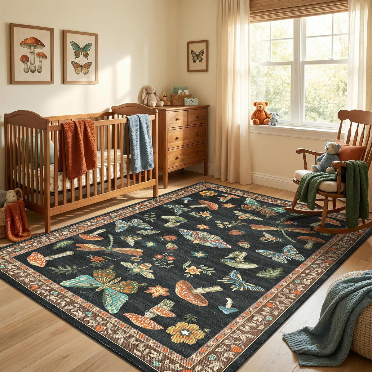 ROYHOME Mushroom Insect Washable Rug 5x7 for Bedroom Living Room Brown