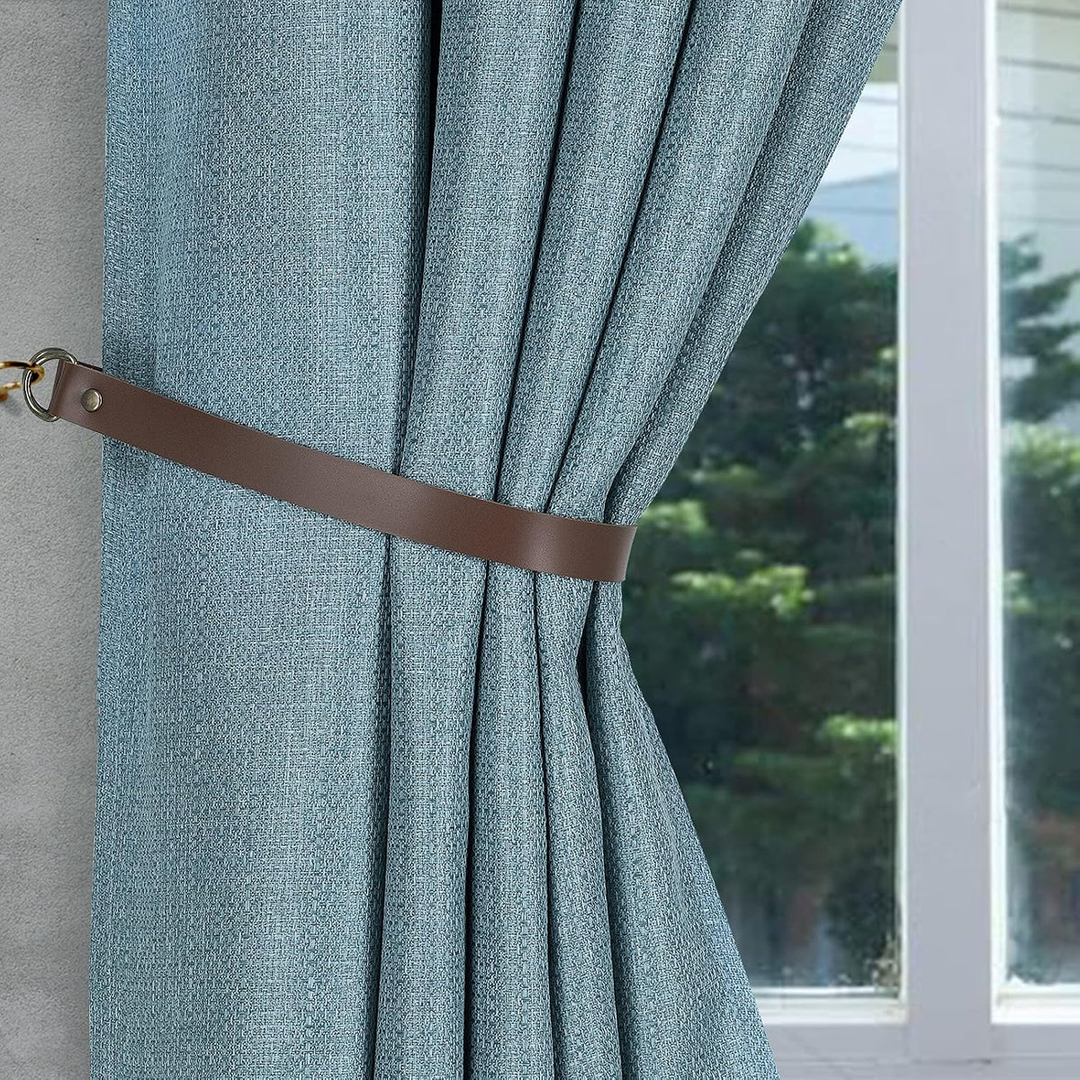 HOME QUEEN Faux Leather Curtain Tiebacks with Hooks, 2 Pack, Chocolate