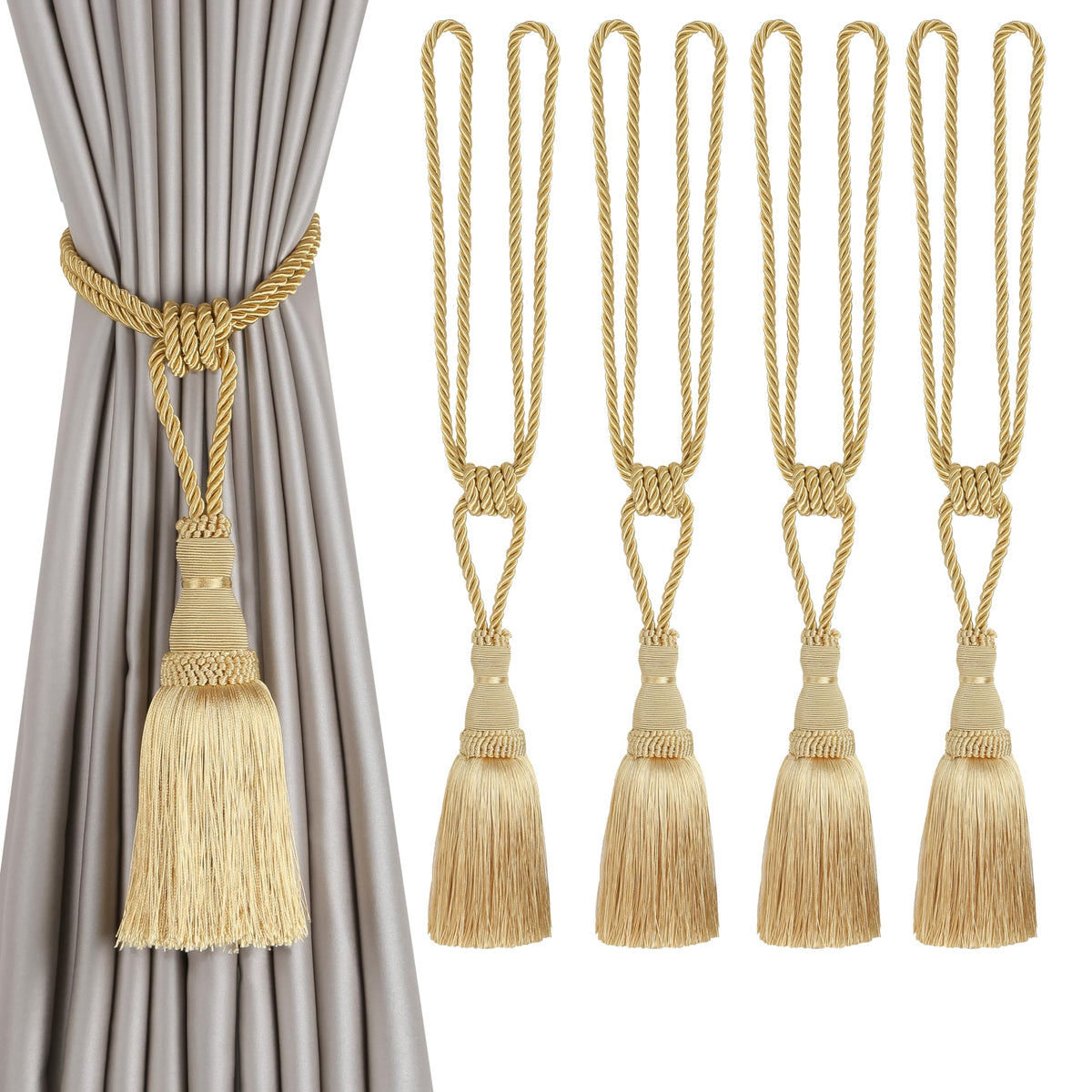 BEL AVENIR 2 Pack Curtain Tiebacks Tassel Drapery Tie-Backs Rope Holdbacks