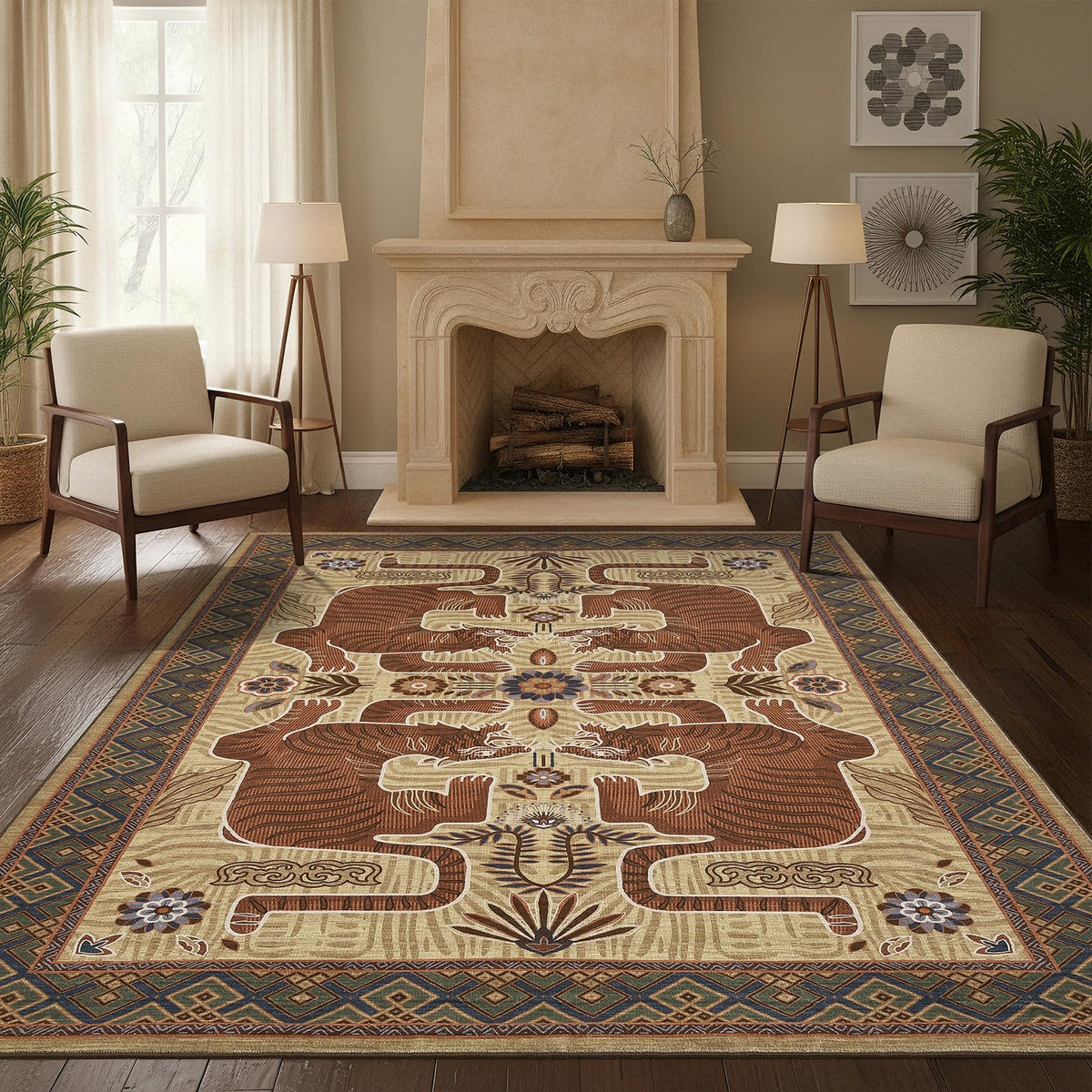 GarveeHome Tiger 8x10 Area Rugs Boho Washable Vintage Non Slip Living Room