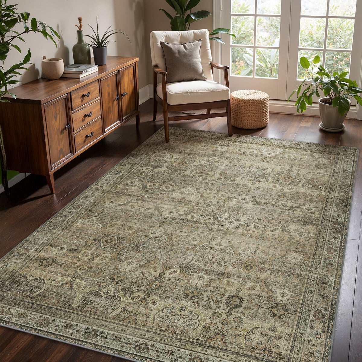 8x10 Area Rug Washable Rug for Living Room Bedroom Non Slip Carpet Taupe