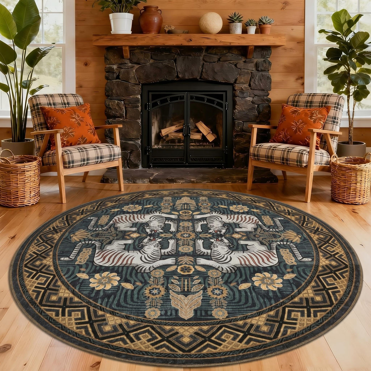 GarveeHome Tiger 8x10 Area Rugs Boho Washable Vintage Non Slip Living Room