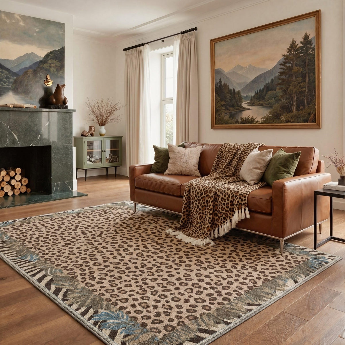 Bavni Leopard Rug 5x7 Cheetah Animal Print Rug Washable Jungle Rugs Blue