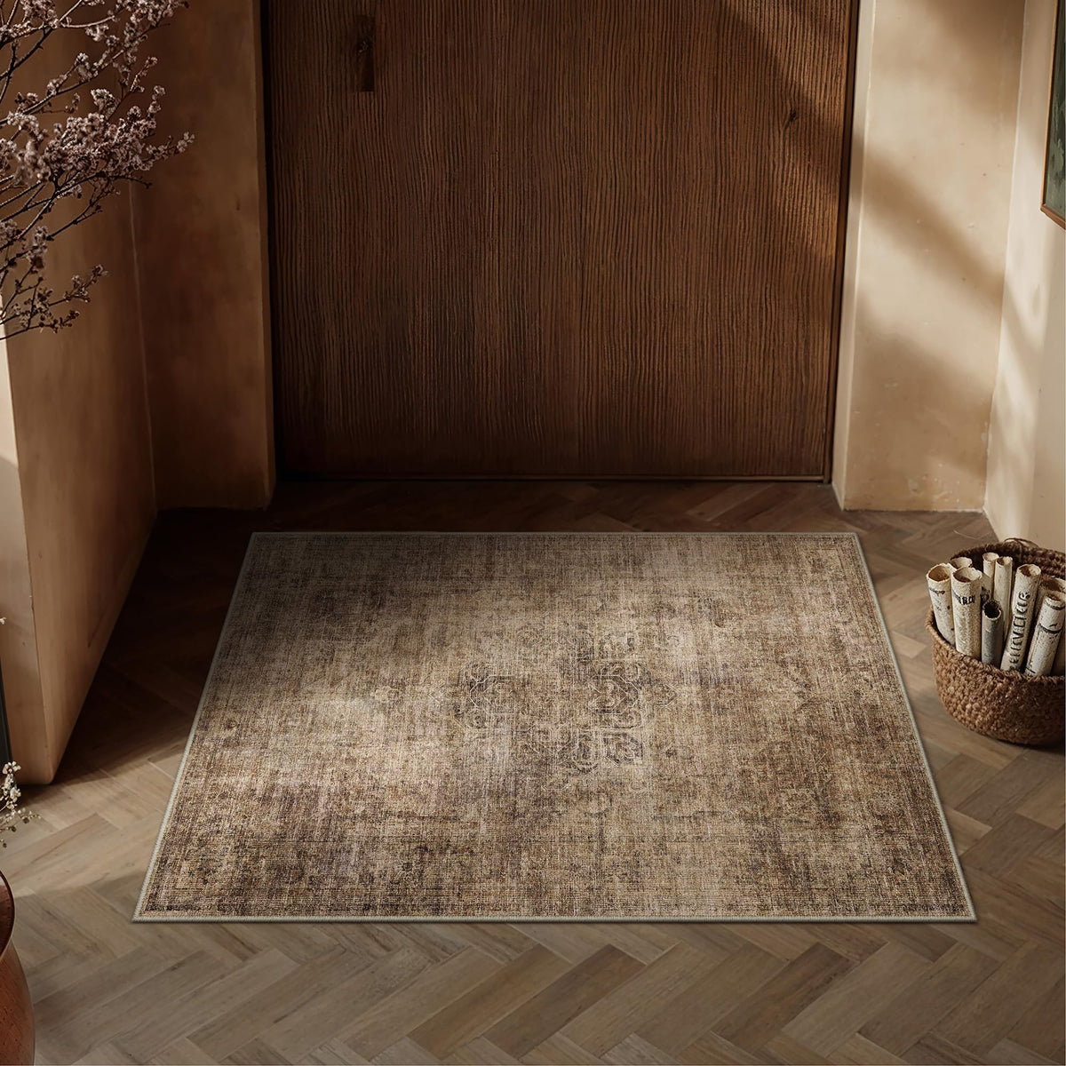 8x10 Dark Brown Vintage Area Rug