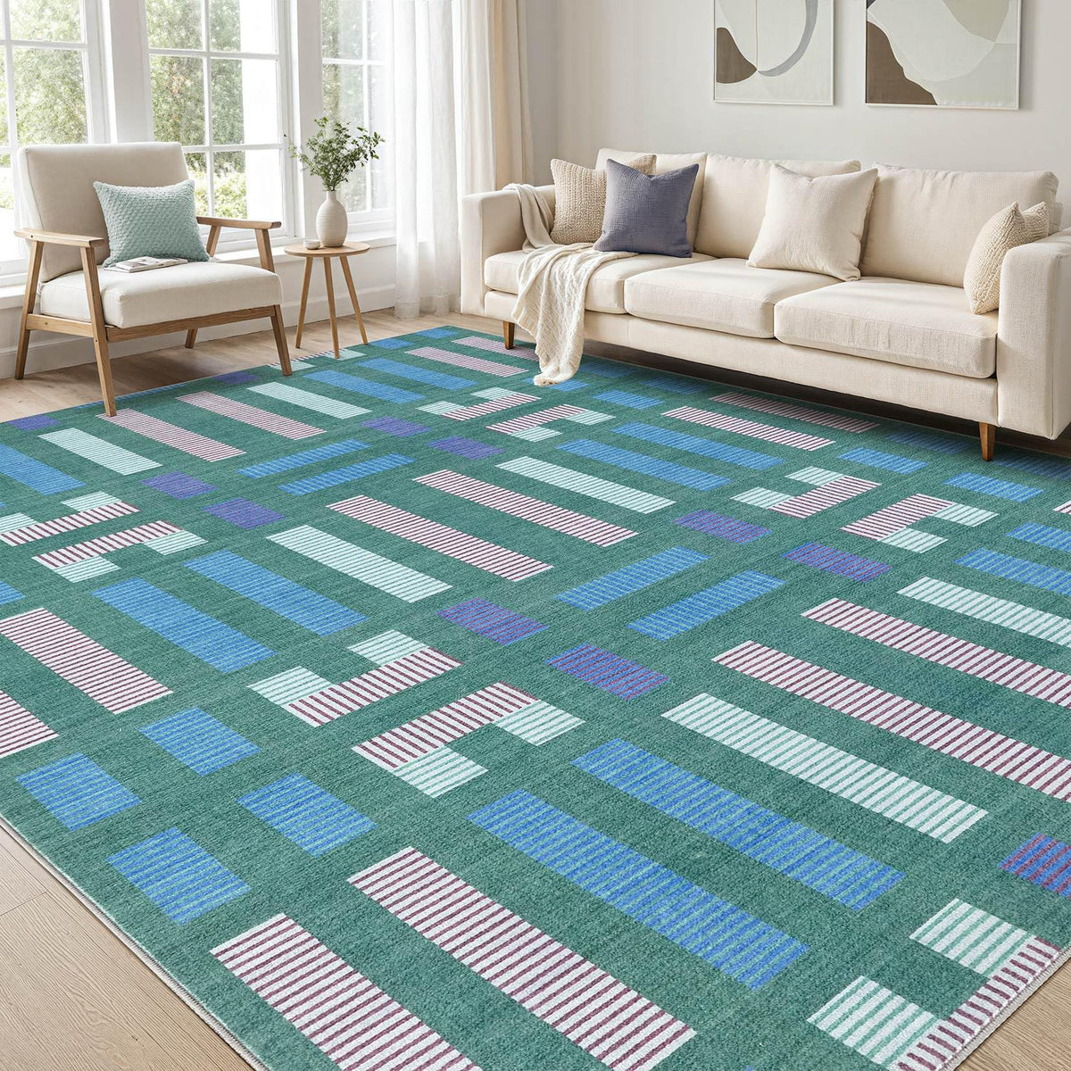 cotiled 6x9 Area Rugs for Living Room: Boho Washable Rug for Dining Room