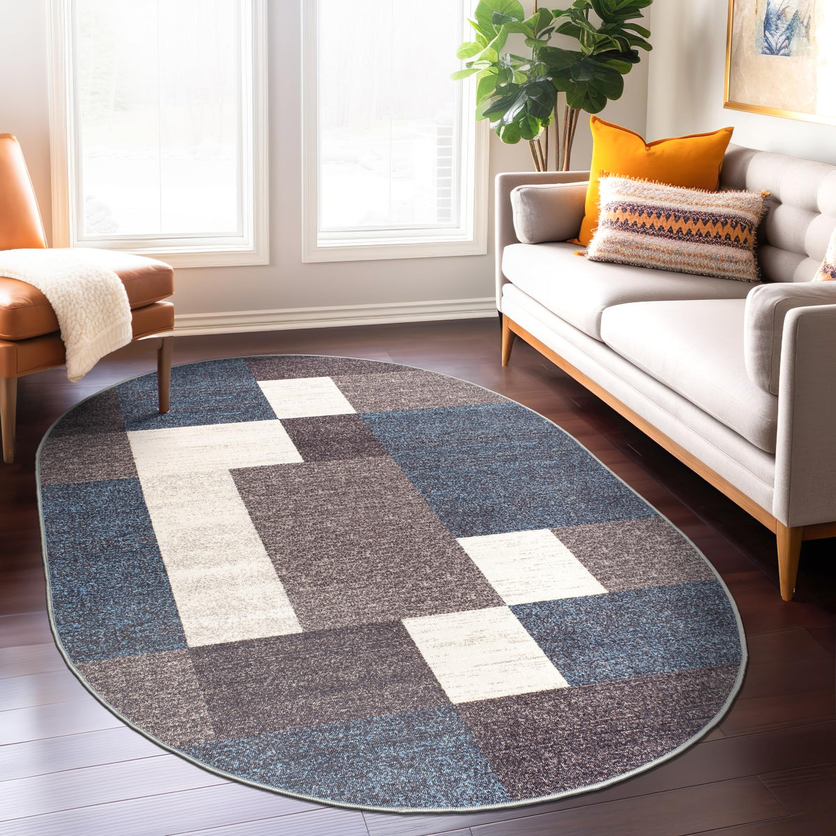 Rugshop Geometric Boxes Non-Slip Modern Area Rug Red 5'3" x 7'3"