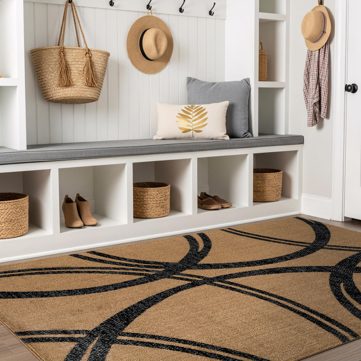 Rugshop Wavy Circles Fade-Resistant Living Room Area Rug Gray 5'3" x 7'3"
